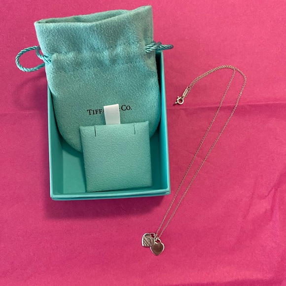 Authentic Tiffany & Co Sterling Silver Double Heart Tag Pendant Necklace ❤️ - Picture 5 of 14